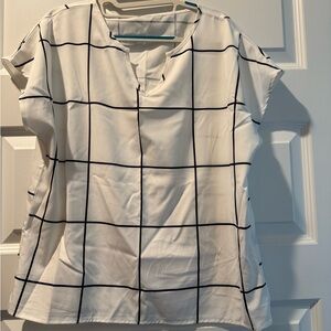 SHEIN White Blouse with Black Grid Pattern
